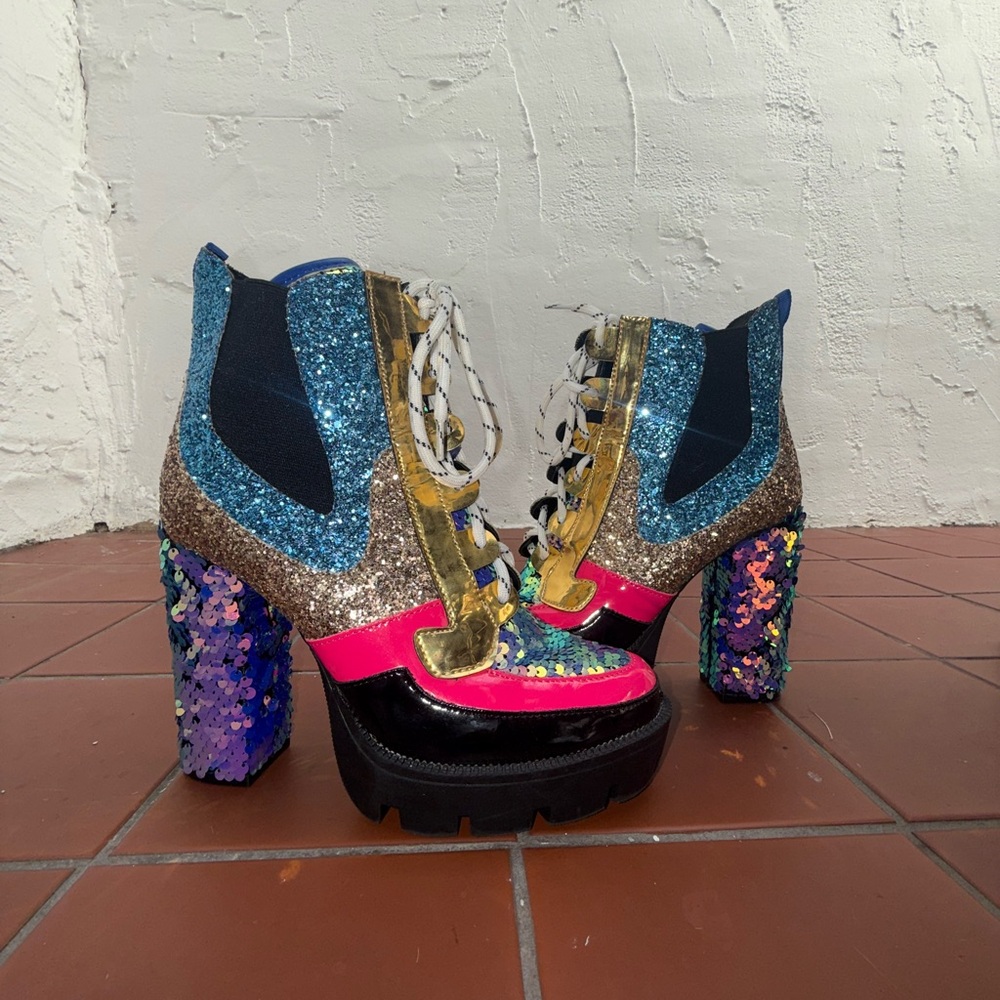 Colorful Glitter Platform Ankle Boots